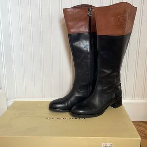 NWOB Franco Sarto Chipper Black Brown Leather Riding Boot Women 7M Wide Calf